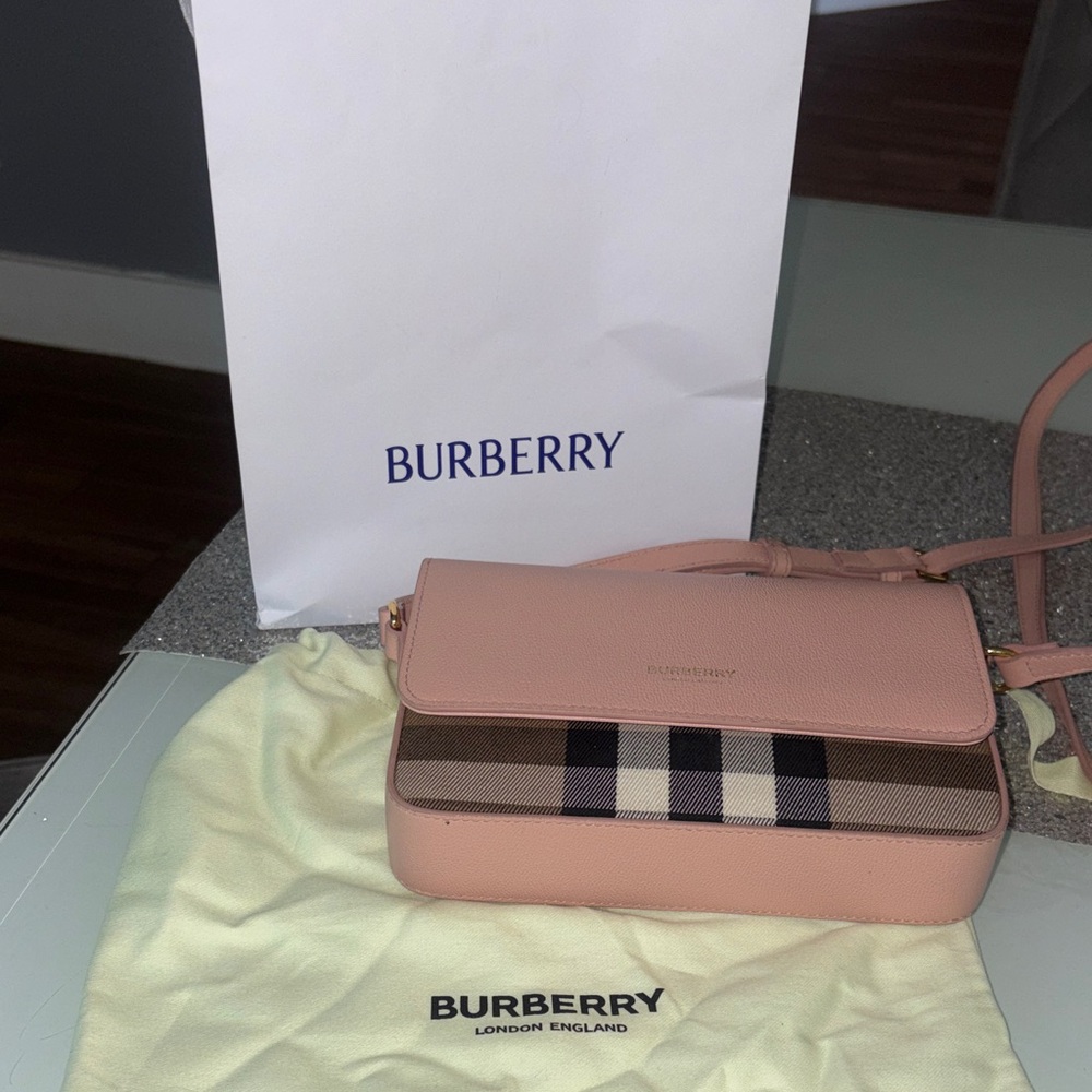 Burberry Pink Leather & Classic Check Crossbody Bag